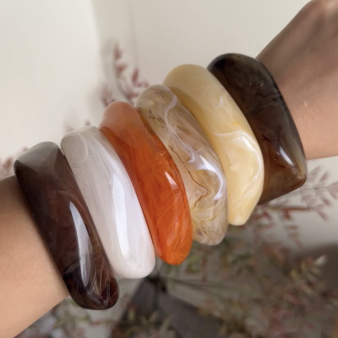 Coffee-Tone Marbled Acrylic Bangle — bracelet