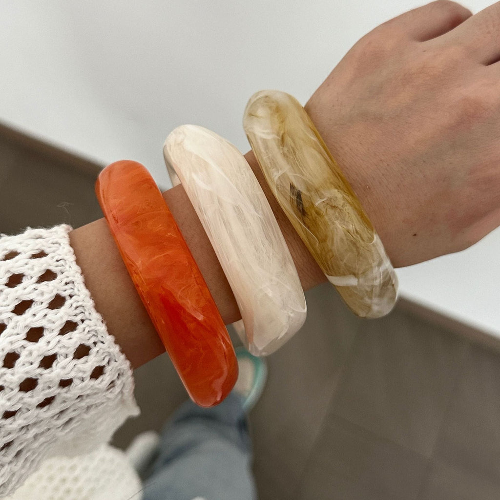 Coffee-Tone Marbled Acrylic Bangle — bracelet, view 2