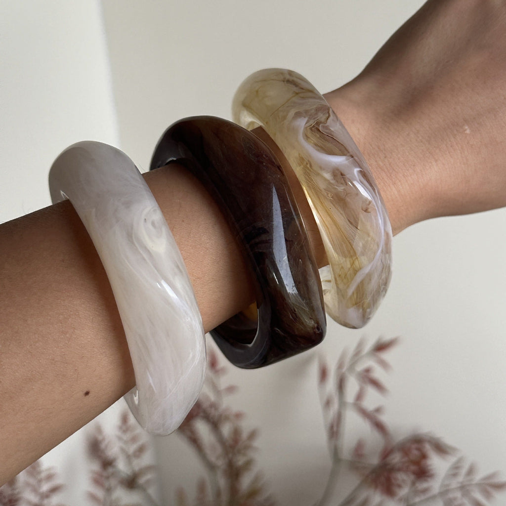 Coffee-Tone Marbled Acrylic Bangle — bracelet, view 3
