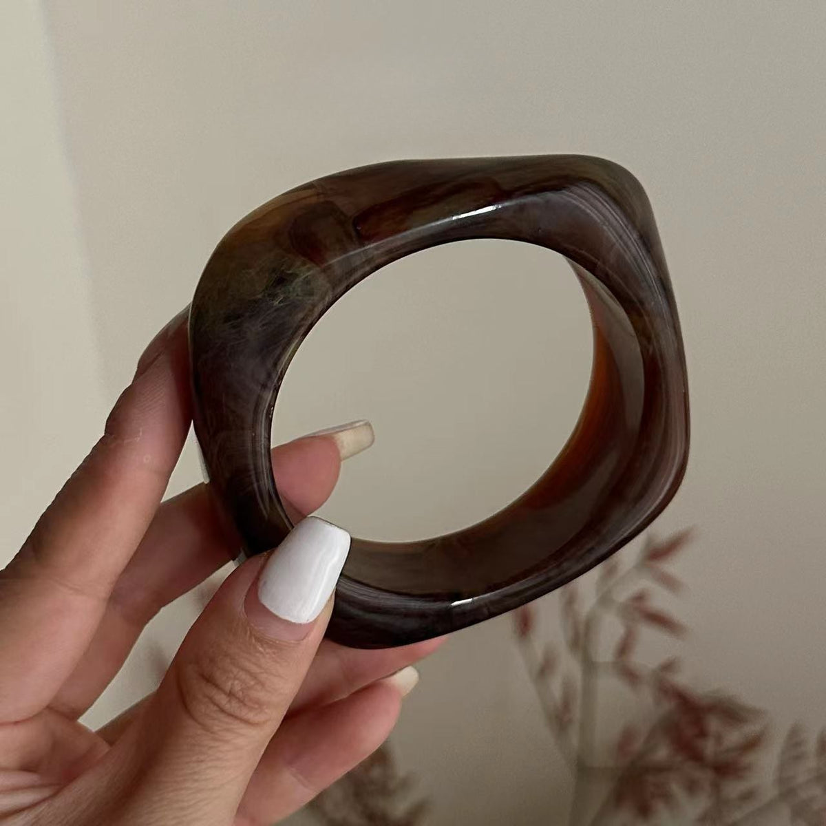 Coffee-Tone Marbled Acrylic Bangle — bracelet, view 6
