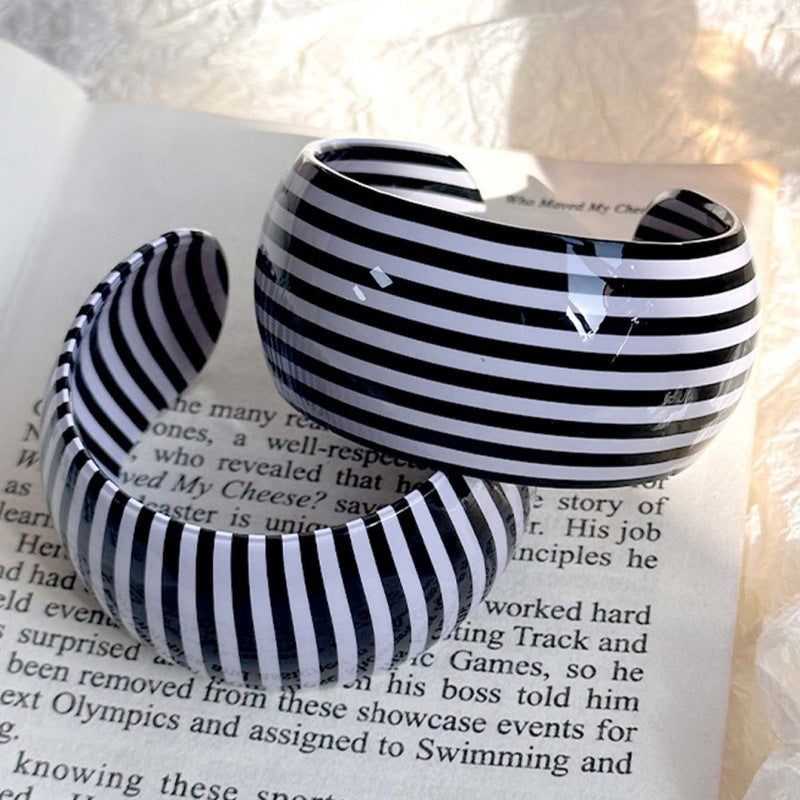 Striped Wide Acrylic Bracelet — bracelet, view 2