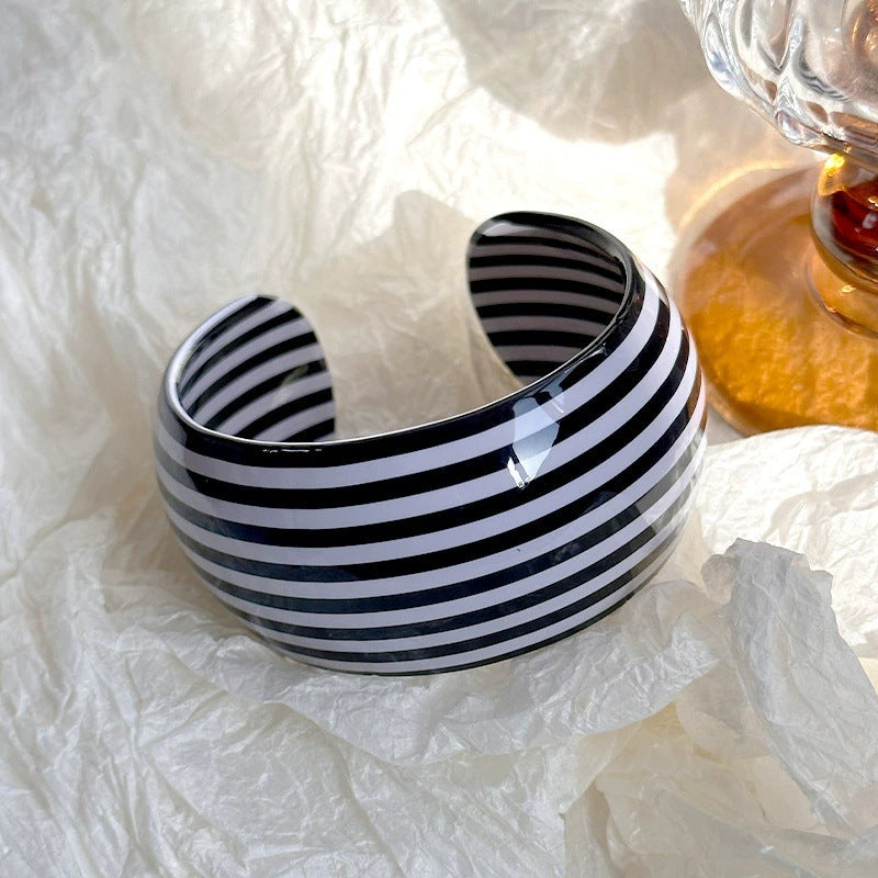 Striped Wide Acrylic Bracelet — bracelet, view 3