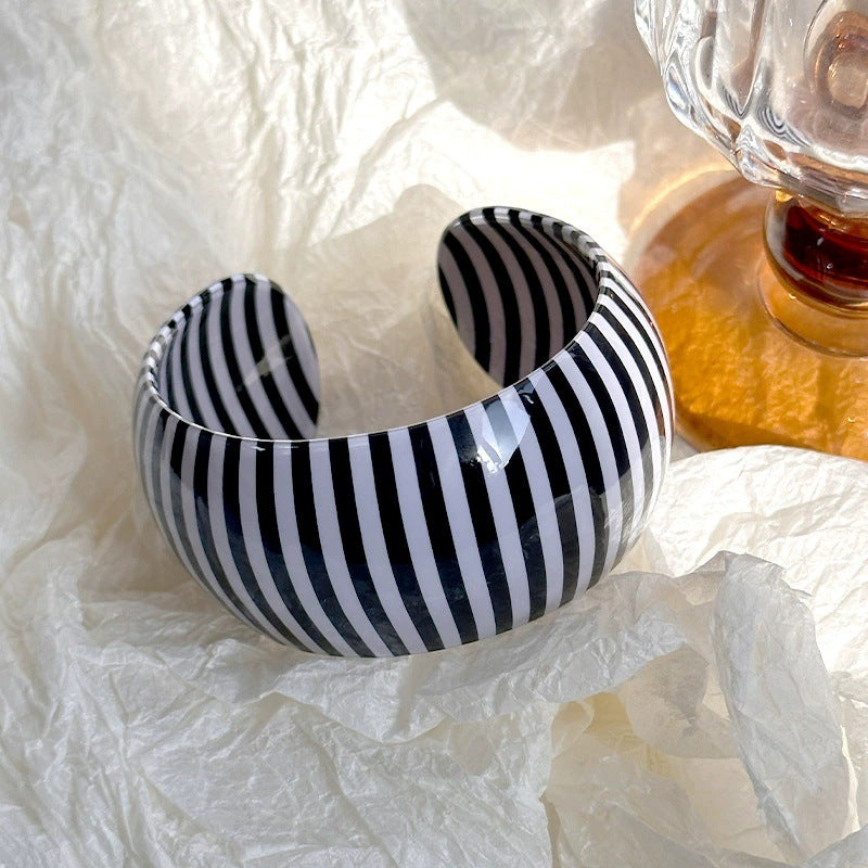 Striped Wide Acrylic Bracelet — bracelet, view 4
