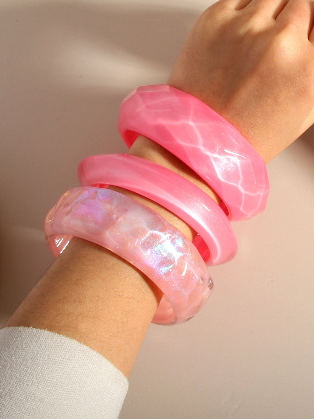 Shiny Pink Acrylic Bangle — bracelet, view 2