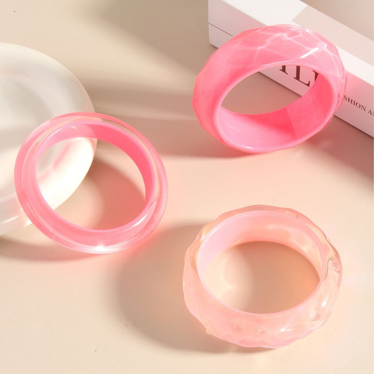Shiny Pink Acrylic Bangle — bracelet, view 3