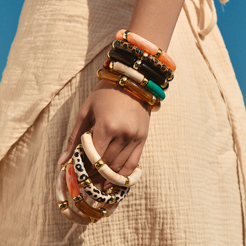 Leopard Print Spliced Acrylic Bracelet — bracelet