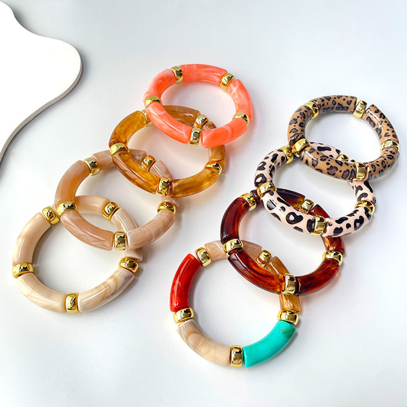 Leopard Print Spliced Acrylic Bracelet — bracelet, view 2