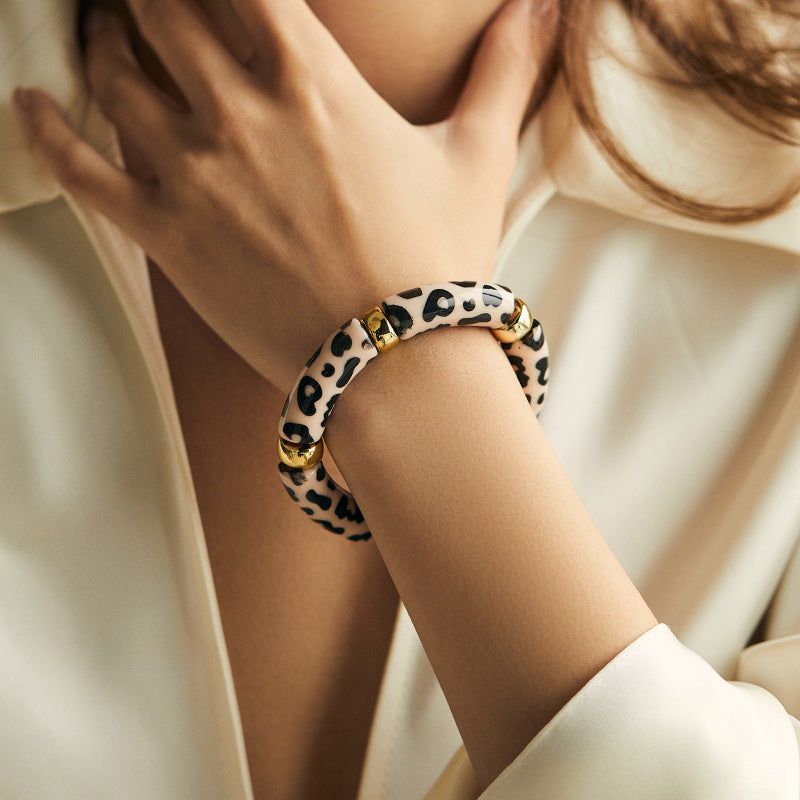 Leopard Print Spliced Acrylic Bracelet — bracelet, view 10