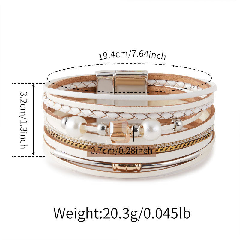 Pearl Detail Layered Leather Bracelet — bracelet, view 5