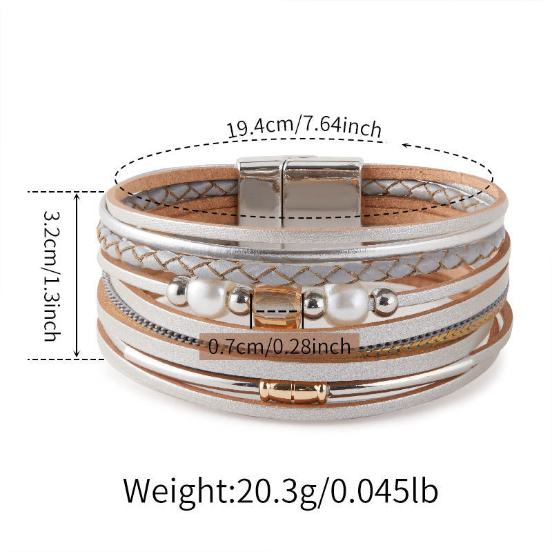 Pearl Detail Layered Leather Bracelet — bracelet, view 6