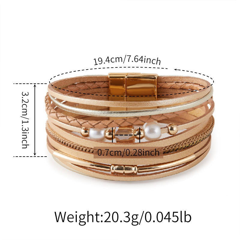 Pearl Detail Layered Leather Bracelet — bracelet, view 7