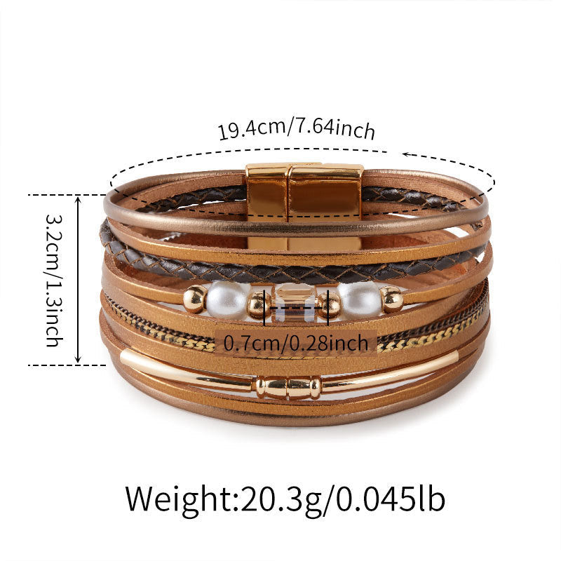 Pearl Detail Layered Leather Bracelet — bracelet, view 8