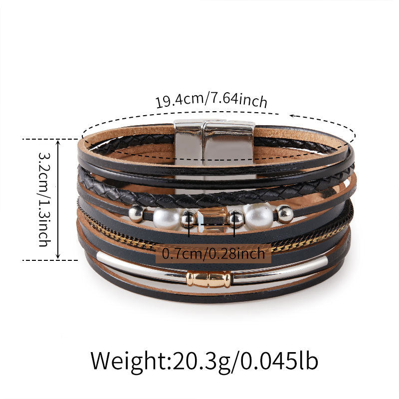 Pearl Detail Layered Leather Bracelet — bracelet, view 9