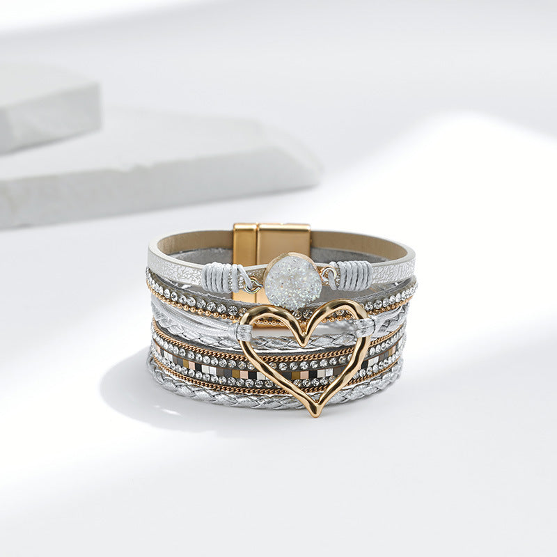 Bohemian Rhinestone Leather Bracelet — bracelet