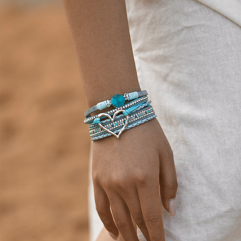 Bohemian Rhinestone Leather Bracelet — bracelet, view 2