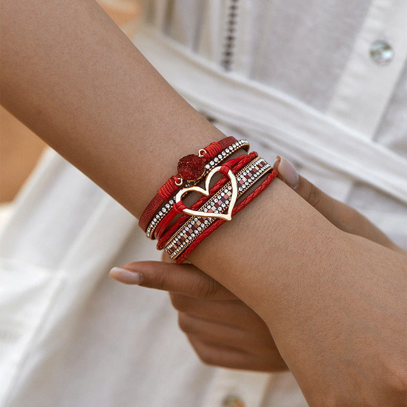 Bohemian Rhinestone Leather Bracelet — bracelet, view 4