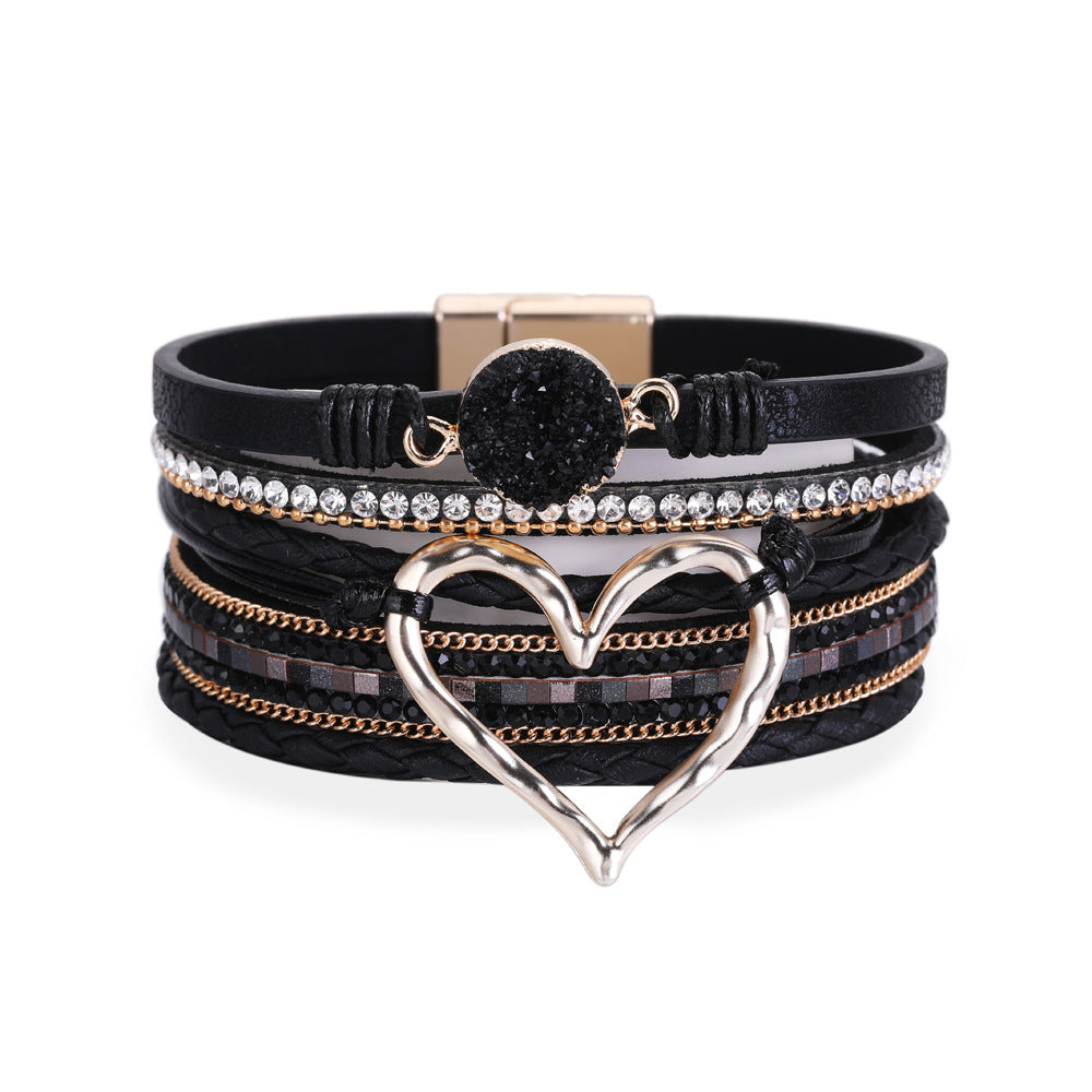 Bohemian Rhinestone Leather Bracelet — bracelet, view 6