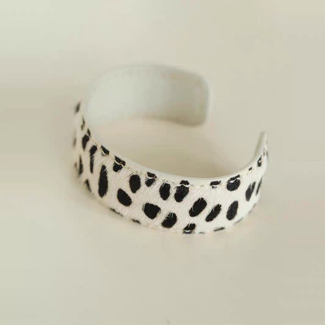 Leopard Print Wide Leather Cuff — bracelet, view 7