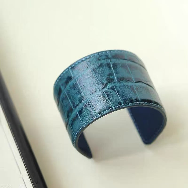 Leopard Print Wide Leather Cuff — bracelet, view 8