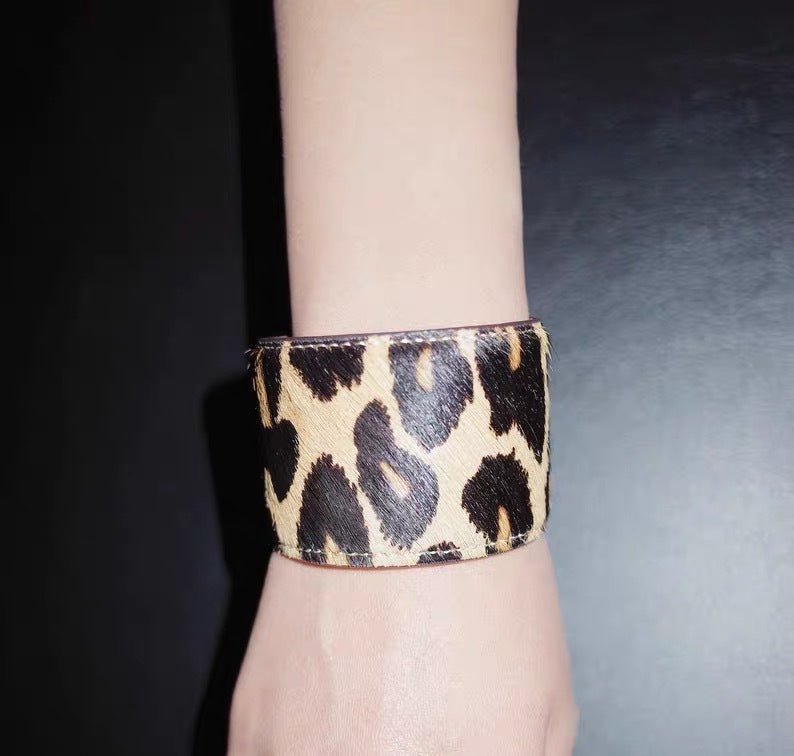 Leopard Print Wide Leather Cuff — bracelet, view 9