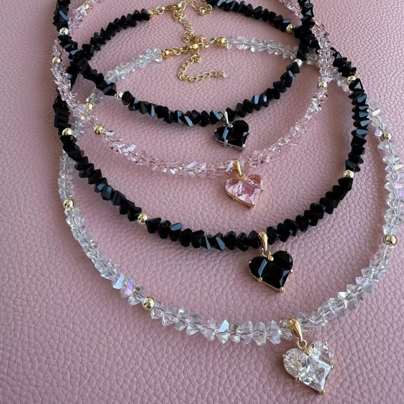 Crystal Beaded Heart Pendant Necklace — necklace