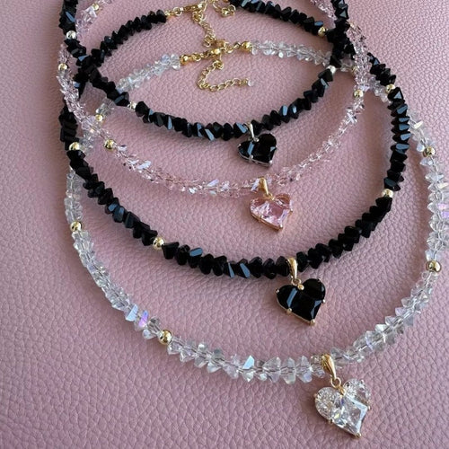 Crystal Beaded Heart Pendant Necklace — necklace