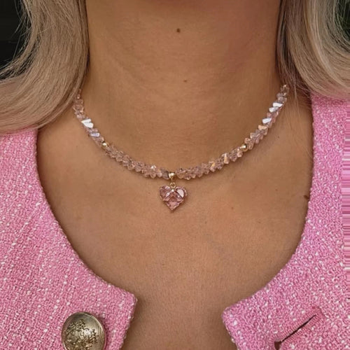 Crystal Beaded Heart Pendant Necklace — necklace, view 2