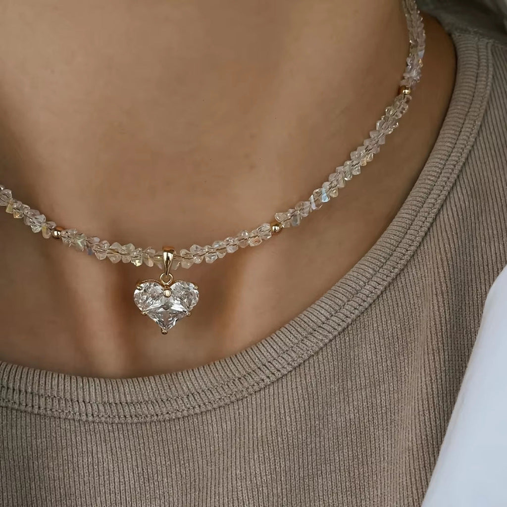 Crystal Beaded Heart Pendant Necklace — necklace, view 3