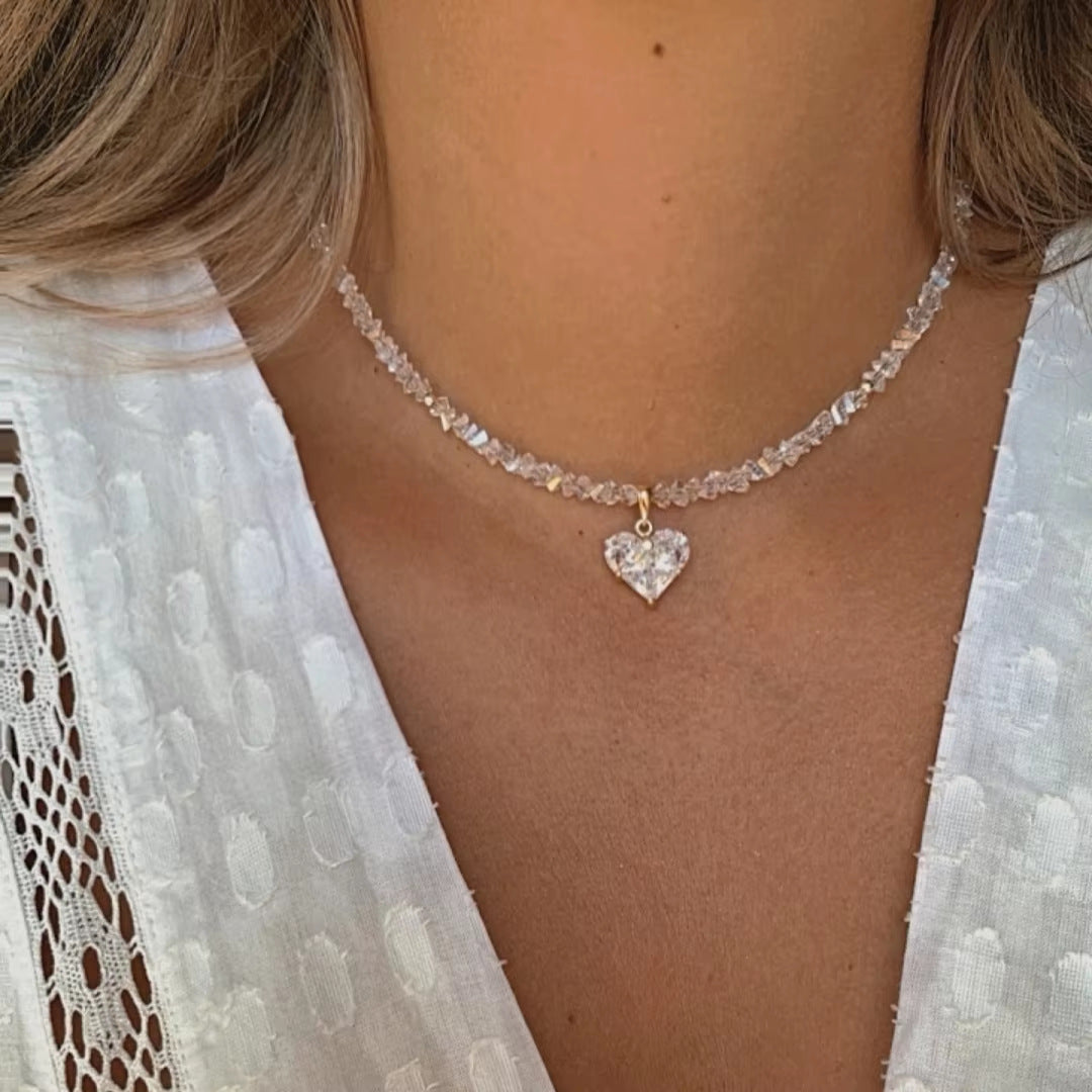 Crystal Beaded Heart Pendant Necklace — necklace, view 4