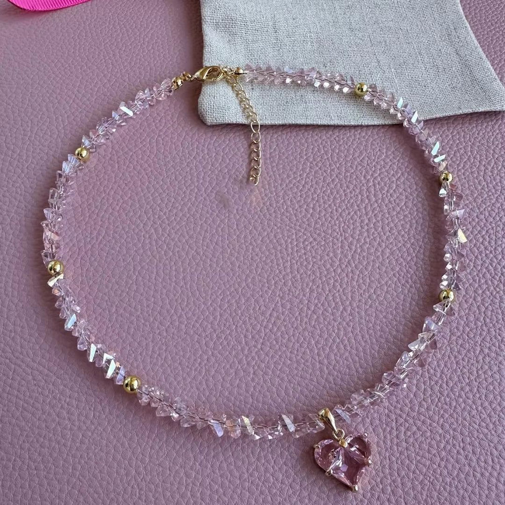 Crystal Beaded Heart Pendant Necklace — necklace, view 5
