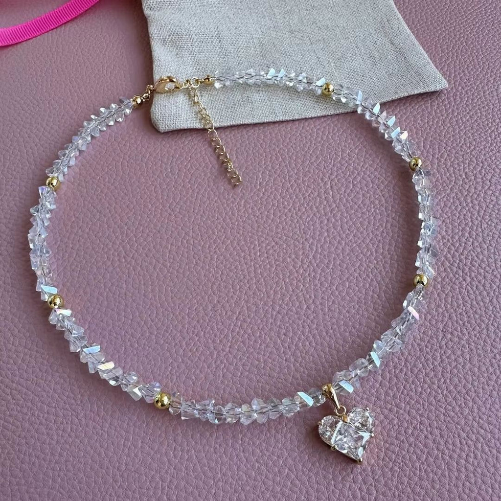 Crystal Beaded Heart Pendant Necklace — necklace, view 6