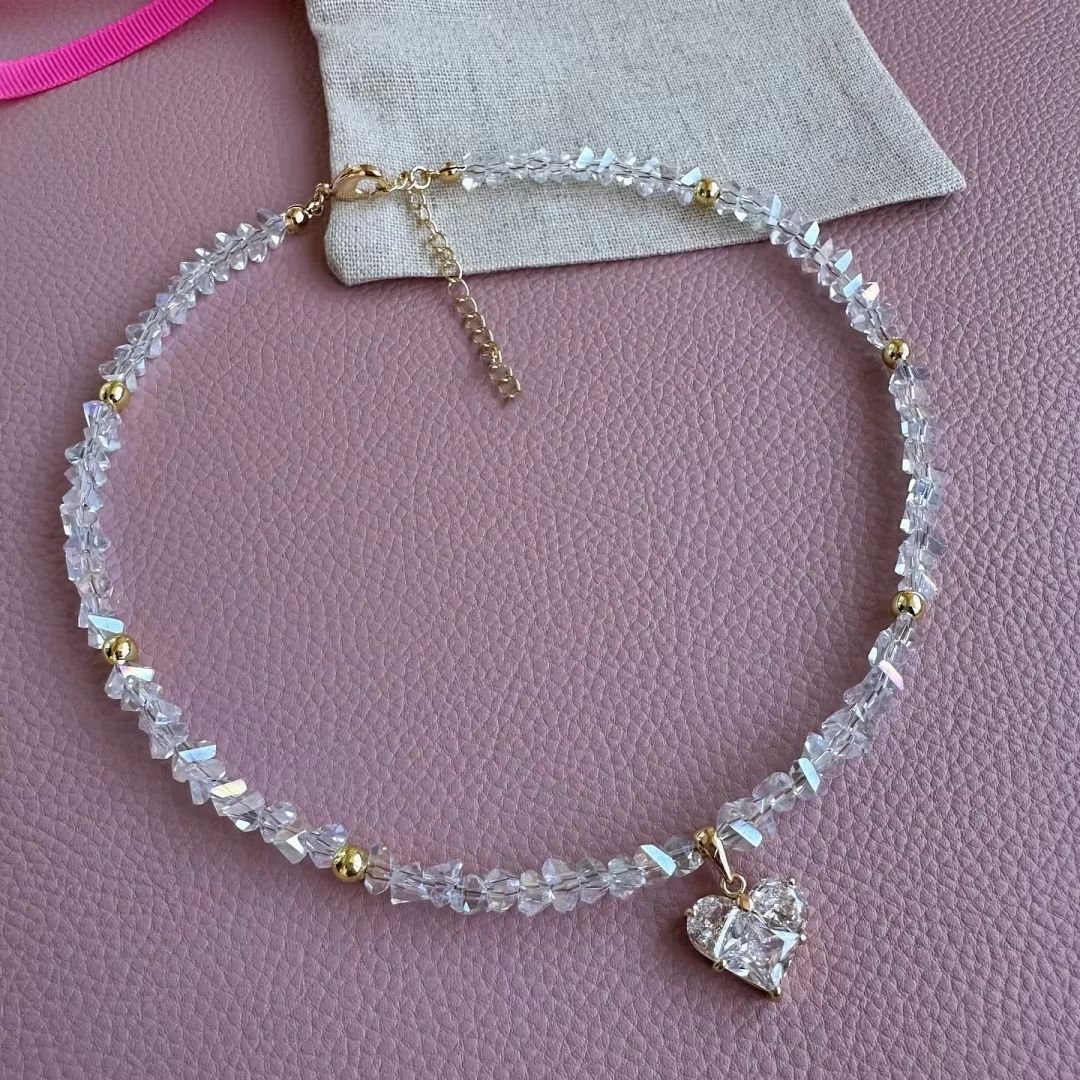 Crystal Beaded Heart Pendant Necklace — necklace, view 6