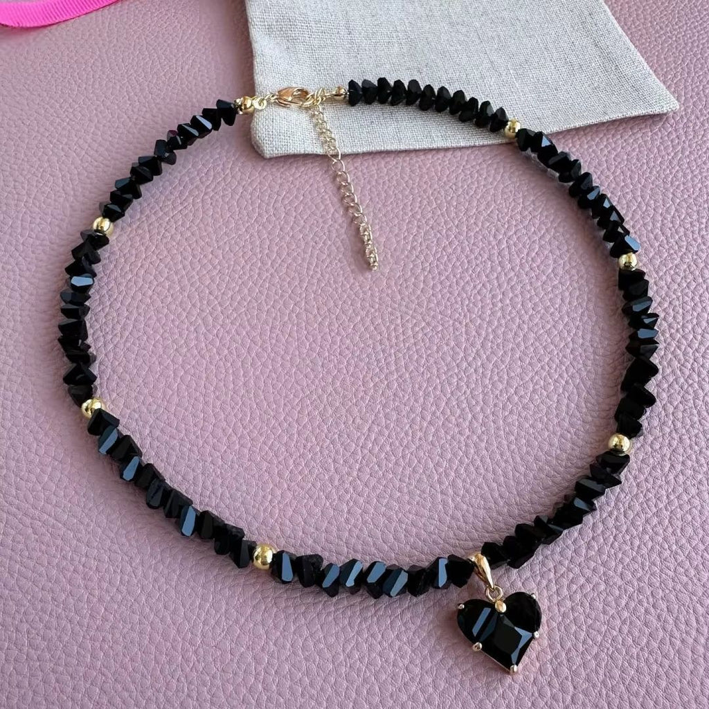 Crystal Beaded Heart Pendant Necklace — necklace, view 7
