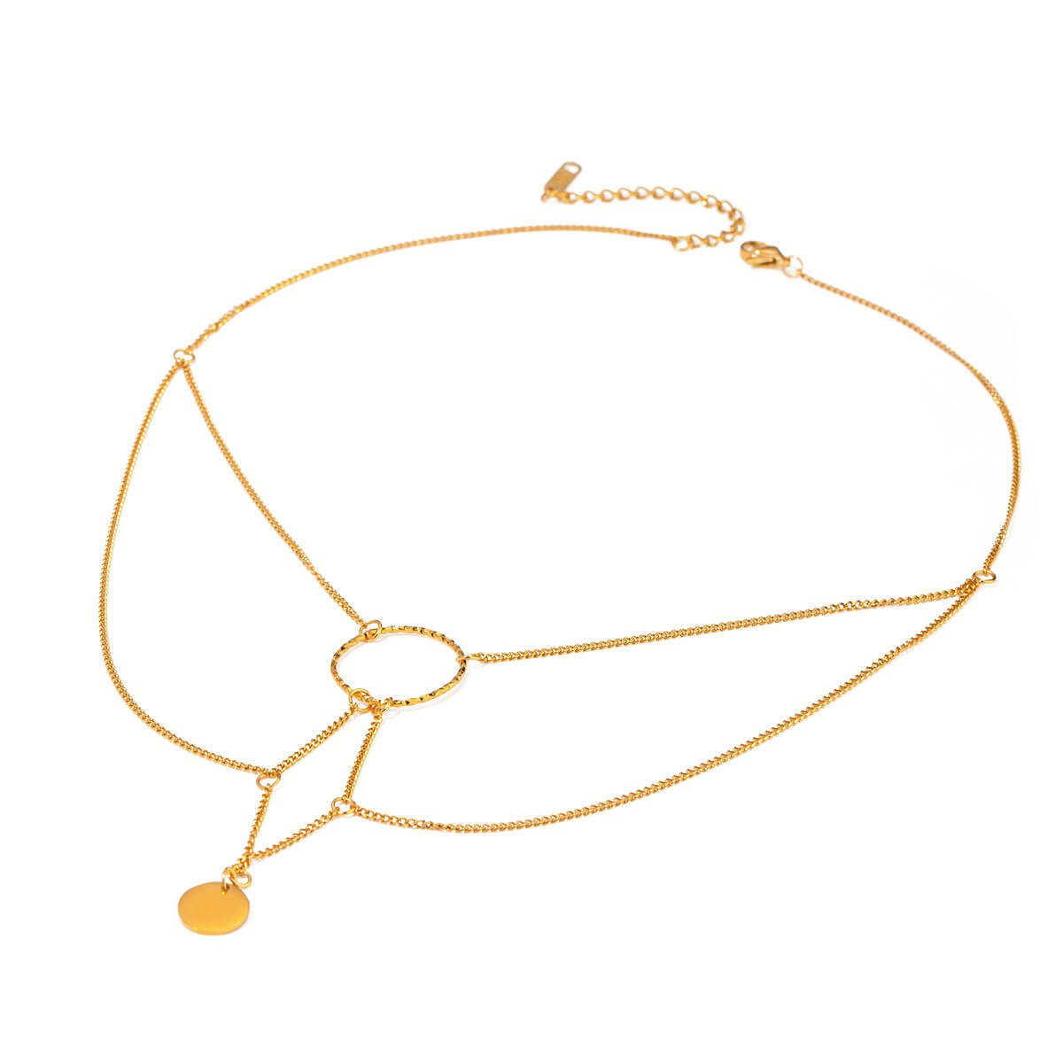 Layered Round Pendant Choker Necklace — gold necklace, view 5