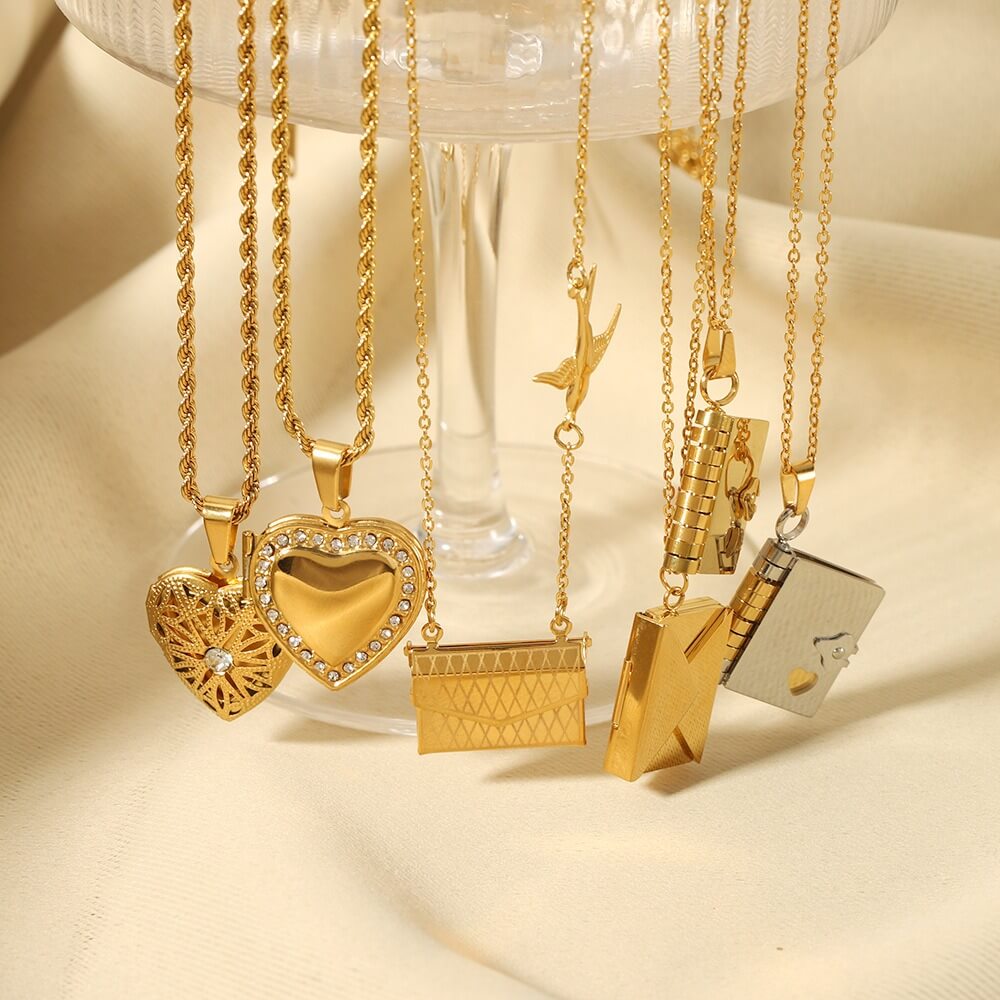 Book Locket Clavicle Necklace — gold c necklace