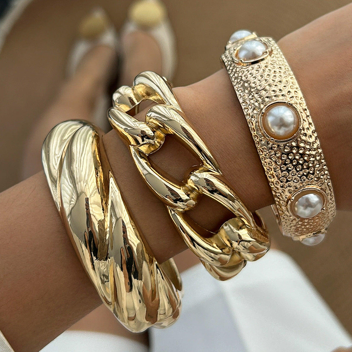 Twisted Gold Bangle Bracelet — bracelet, view 2