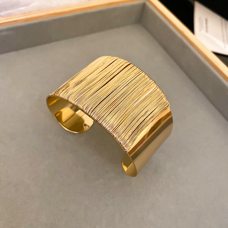 Wide Woven Gold-Tone Cuff Bracelet — bracelet, view 3
