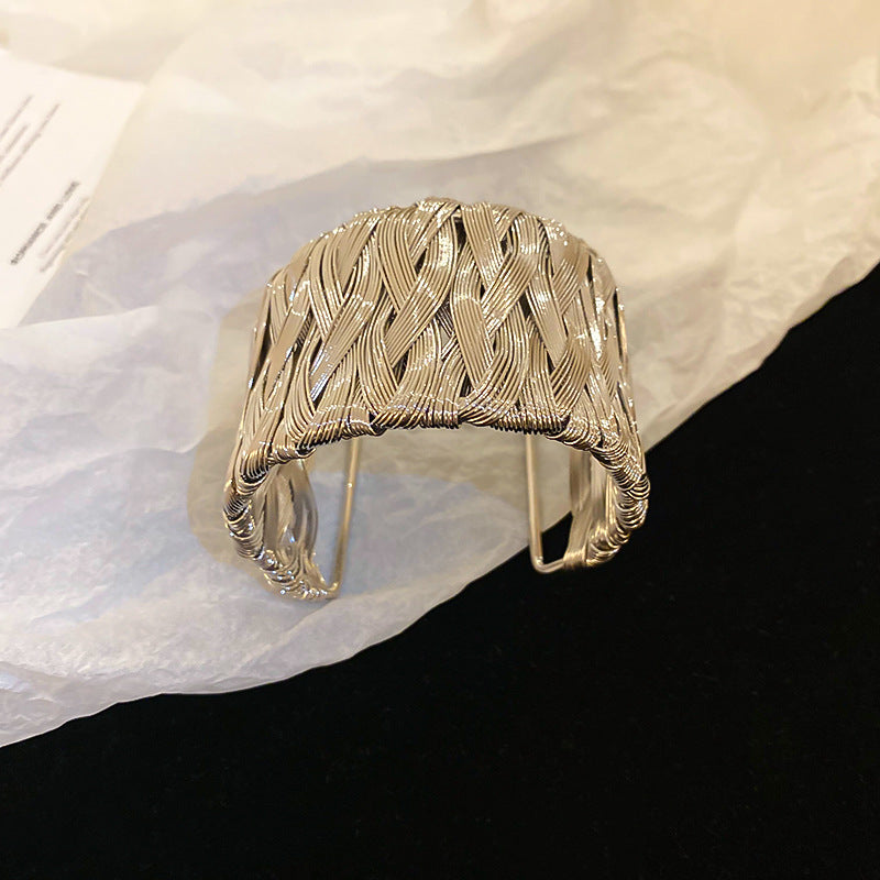Wide Woven Gold-Tone Cuff Bracelet — bracelet, view 4