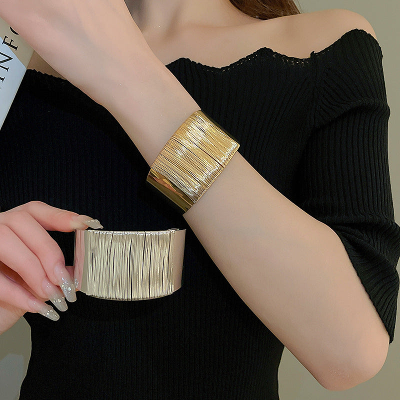 Wide Woven Gold-Tone Cuff Bracelet — bracelet, view 6