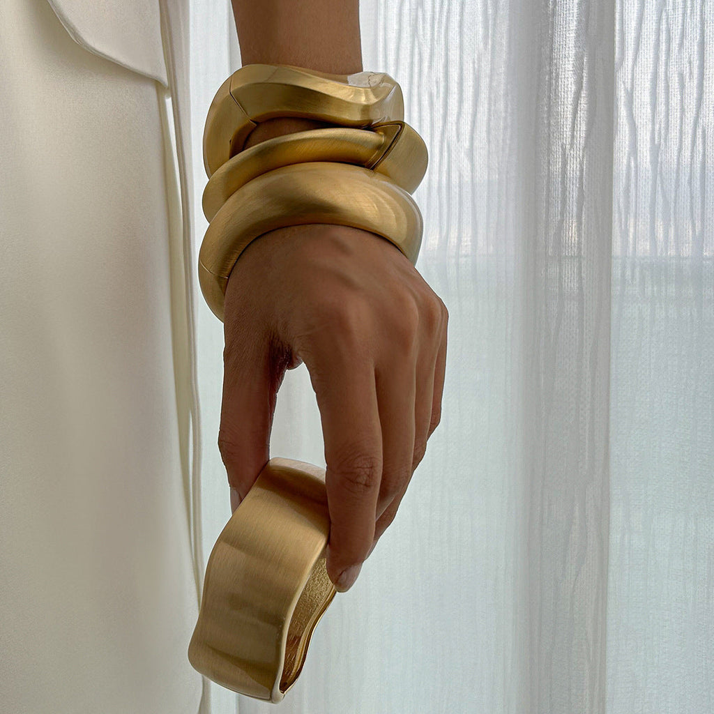 Matte Irregular Wide Bangle — gold bracelet, view 2
