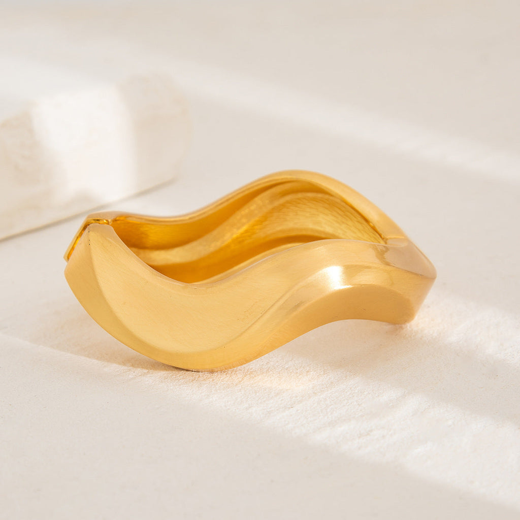 Matte Irregular Wide Bangle — gold bracelet, view 4
