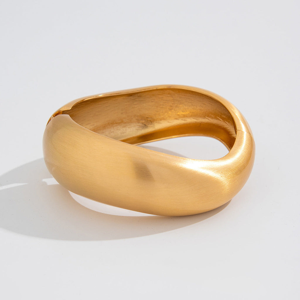 Matte Irregular Wide Bangle — gold bracelet, view 6