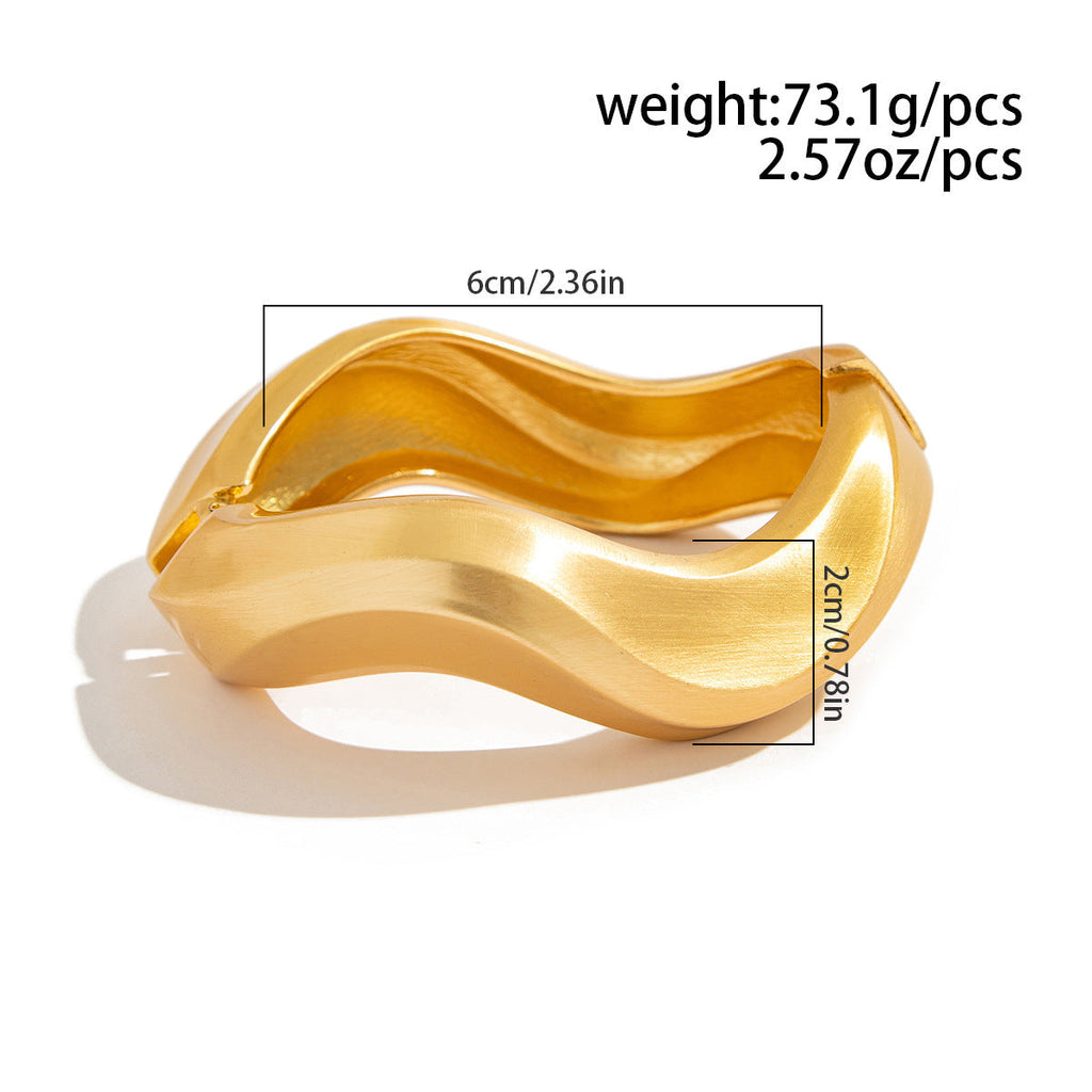 Matte Irregular Wide Bangle — gold bracelet, view 8