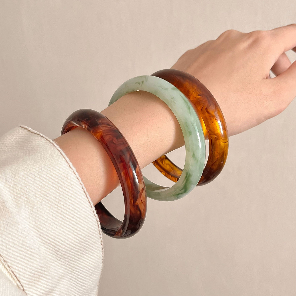Round Marbled Resin Bangle — bracelet, view 6