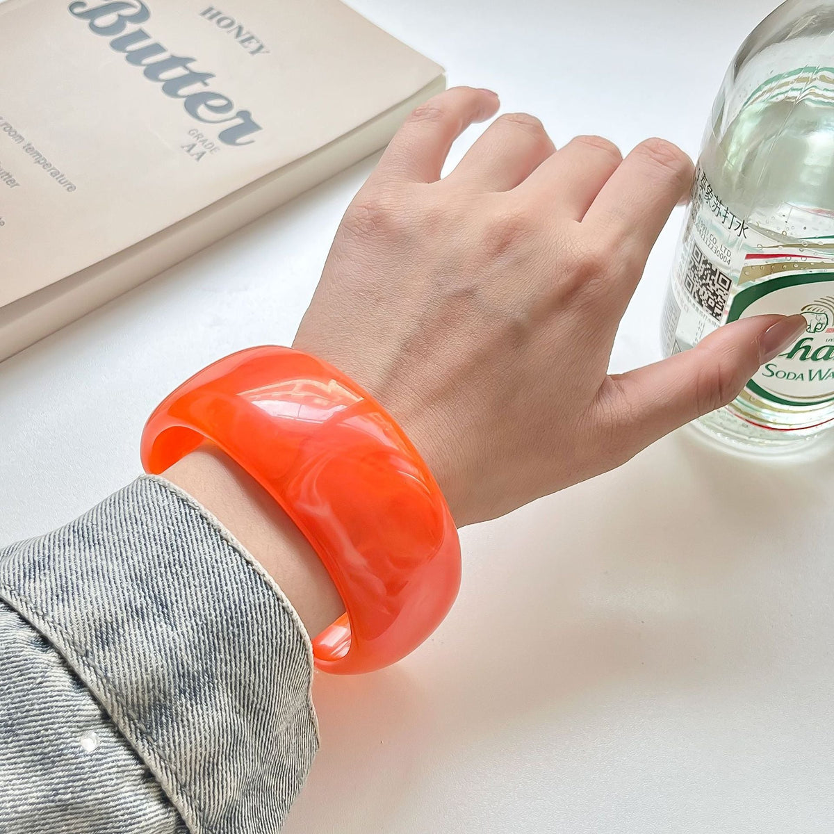 Wide Marbled Acrylic Cuff — bracelet, view 7