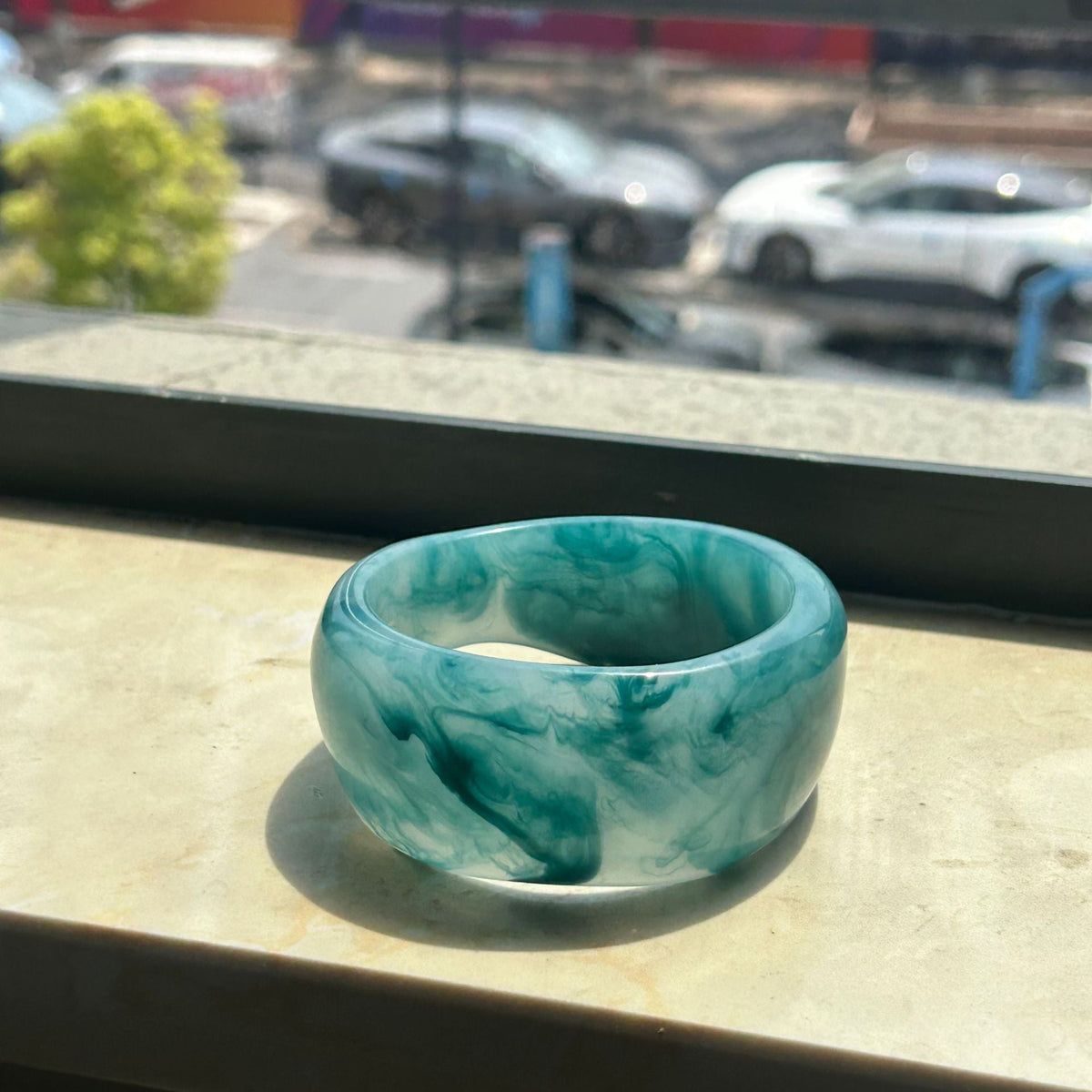 Wide Marbled Acrylic Cuff — bracelet, view 10