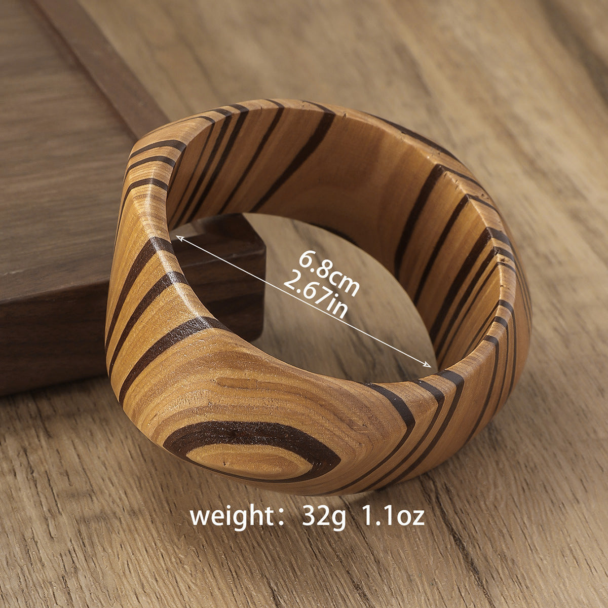 Striped Irregular Wood Bracelet — bracelet, view 3