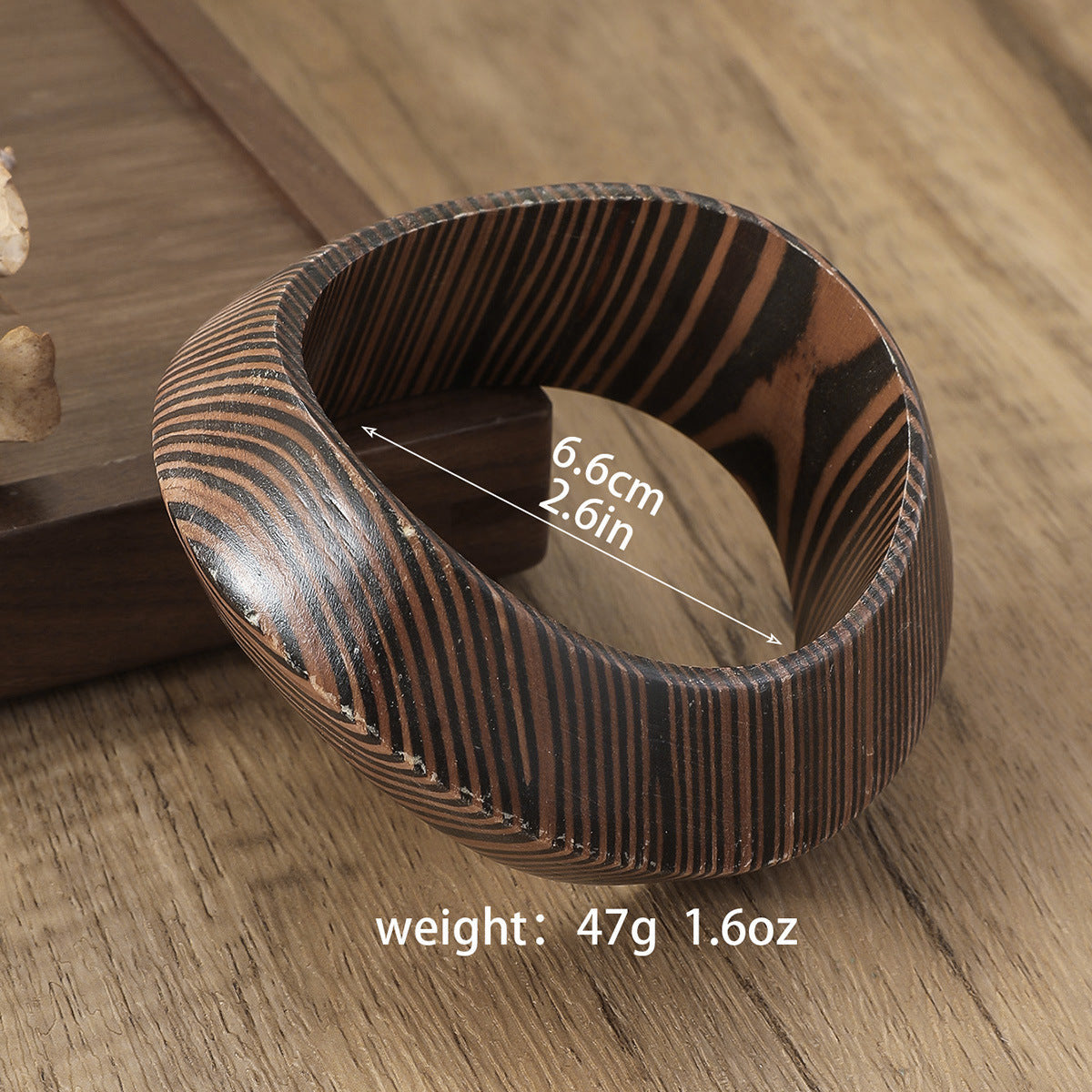 Striped Irregular Wood Bracelet — bracelet, view 6