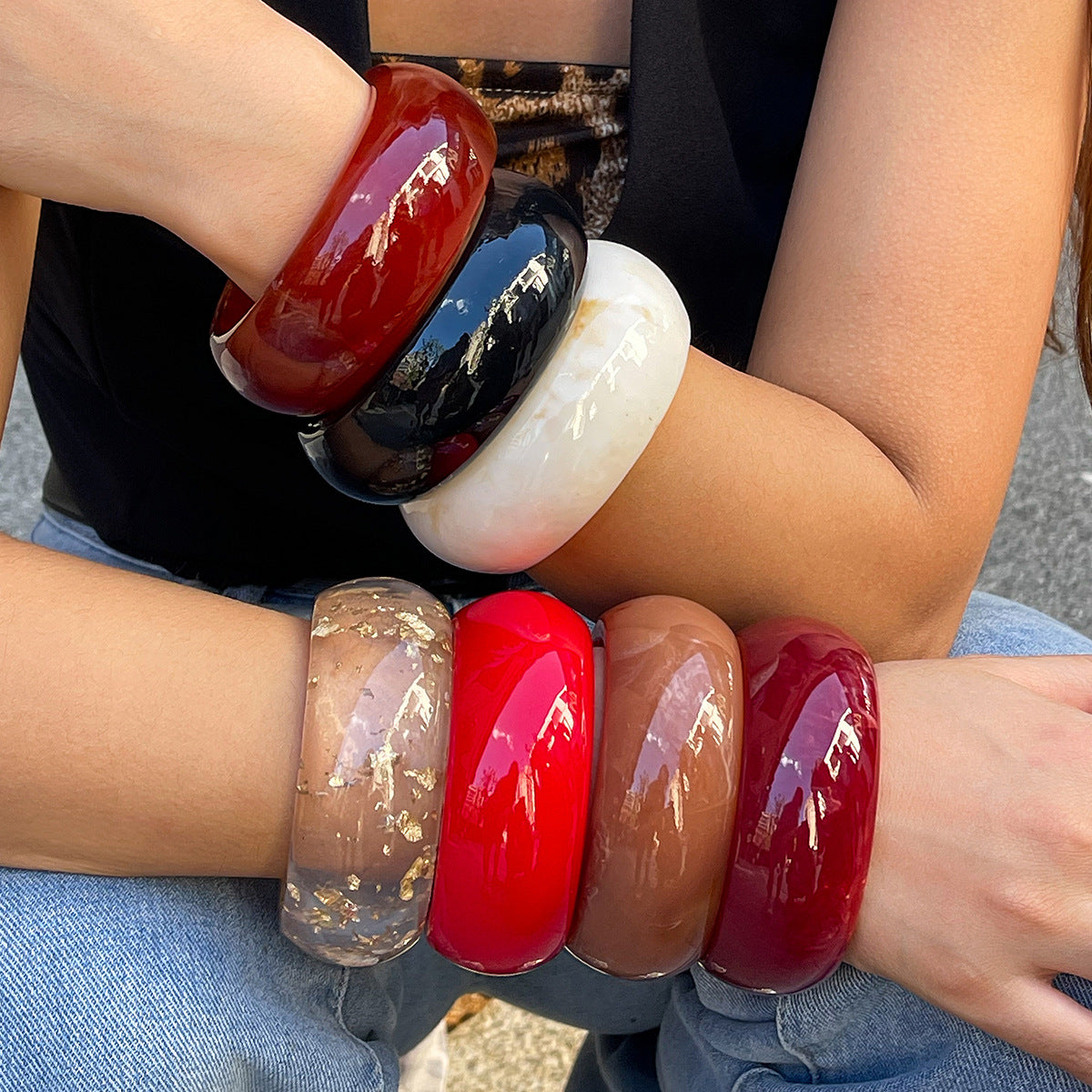 Wide Street-Style Acrylic Bangle — bracelet, view 3