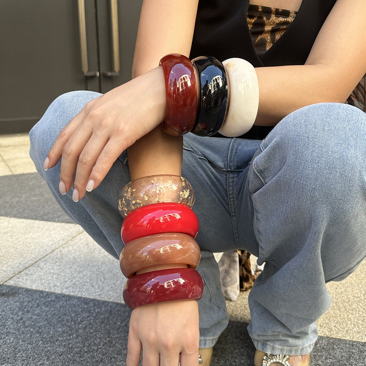 Wide Street-Style Acrylic Bangle — bracelet, view 4